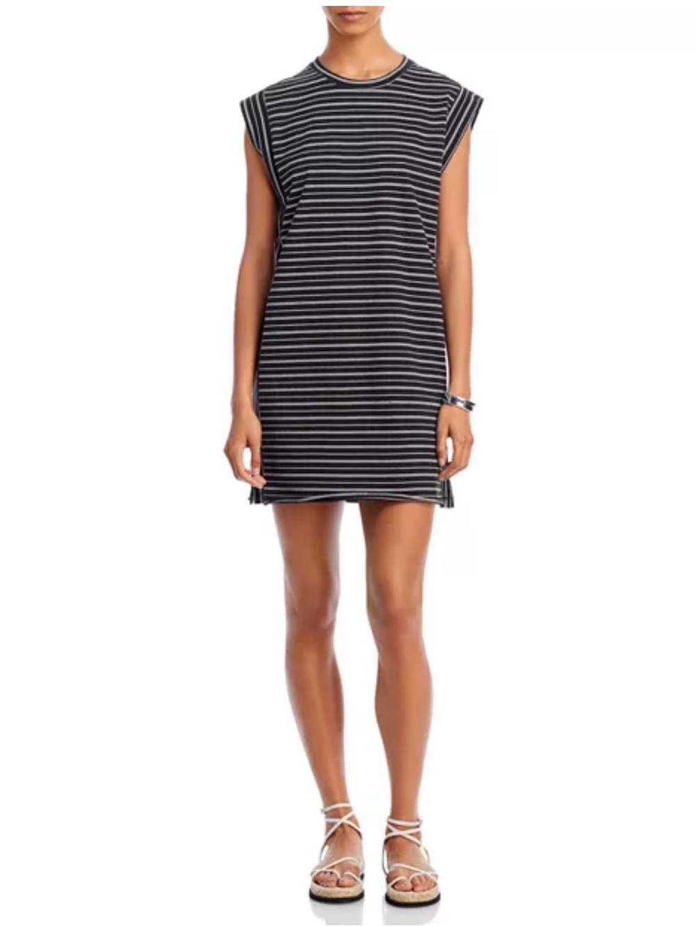 Rag & Bone Heavy Jersey Muscle Dress Black Multi Striped Ruched Midi XS